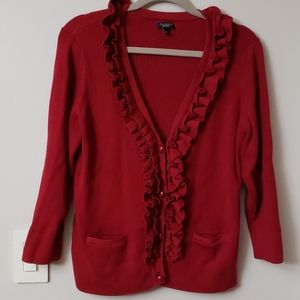 Talbots red ruffle cardigan